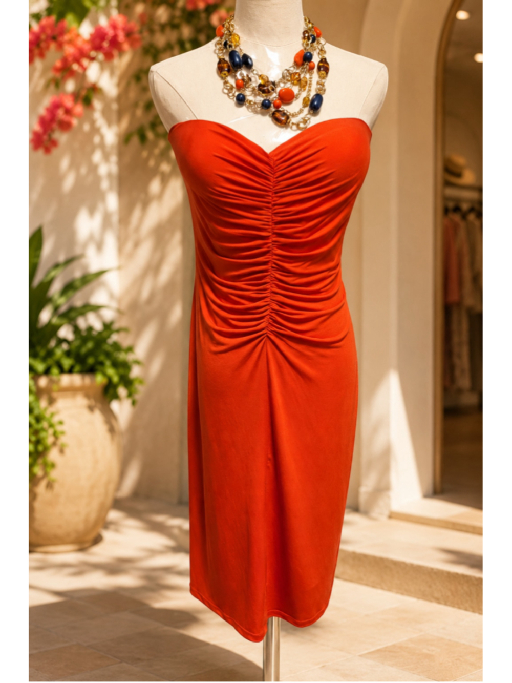 Boston Proper Orange Strapless Ruched Bodycon Cocktail Dress Size 8